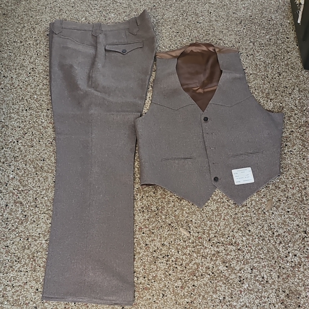 Vintage W Tag Dallas Western Apparel Men's Rockabilly Tan Waistcoat Trousers Set